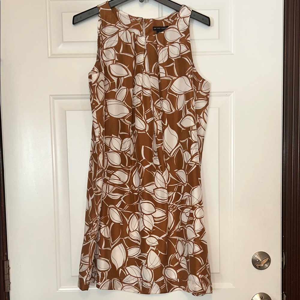 Silk Sleeveless Sheath Dress 10 Brown White NWT Y2K Floral Classic Beach